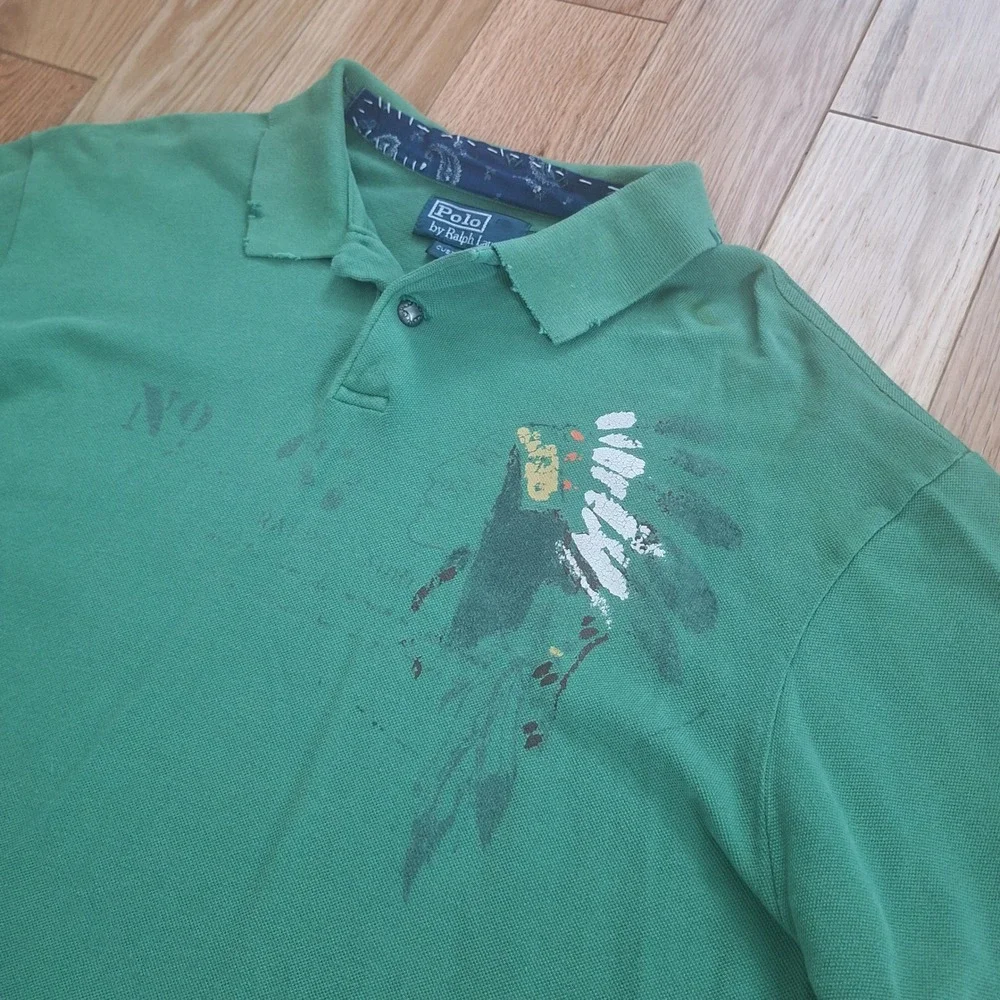 Polo Ralph Lauren Custom Fit Vintage Native American Graphic Polo Green XL